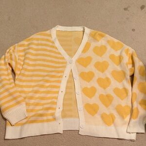 Yellow and White Heart Pattern Sweater